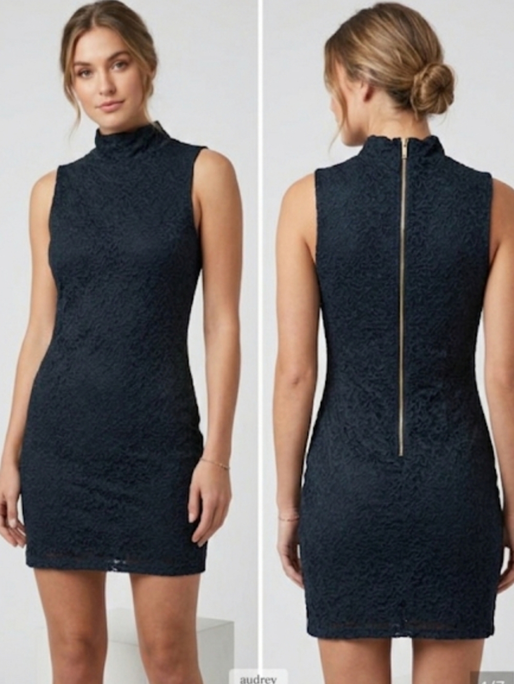 Audrey black lace dress, mock turtleneck, soft lace size s